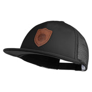 Acorn Faux Leather Patched Flat Bill Trucker Snapback Cap - Black OSFM