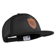 Acorn Faux Leather Patched Flat Bill Trucker Snapback Cap - Black OSFM