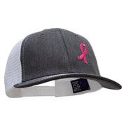 Breast Cancer Awareness Symbol 6 Panel Structured Deluxe Trucker Cap - Heather-Charcoal-White OSFM