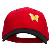 Small Yellow Decorative Butterfly Patched Two Tone Cotton Twill Low Profile Strap Cap - Black-Red OSFM