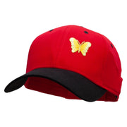 Small Yellow Decorative Butterfly Patched Two Tone Cotton Twill Low Profile Strap Cap - Black-Red OSFM