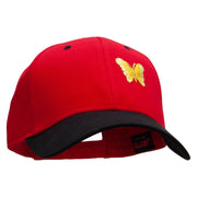 Small Yellow Decorative Butterfly Patched Two Tone Cotton Twill Low Profile Strap Cap - Black-Red OSFM