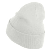 Small Strawberry Applique Iron on Patched 12 Inch Long Knitted Beanie - White OSFM