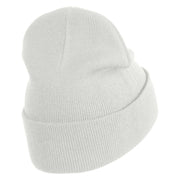 Small Strawberry Applique Iron on Patched 12 Inch Long Knitted Beanie - White OSFM