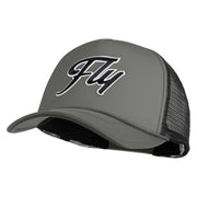 Fly Black Patched Summer Foam Mesh Trucker Cap - Grey Black OSFM