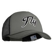 Fly Black Patched Summer Foam Mesh Trucker Cap - Grey Black OSFM