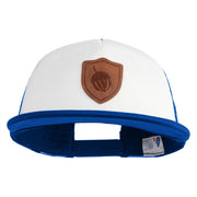 Acorn Faux Leather Patched Flat Bill Trucker Snapback Cap - White Royal OSFM