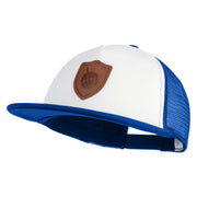 Acorn Faux Leather Patched Flat Bill Trucker Snapback Cap - White Royal OSFM