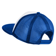 Acorn Faux Leather Patched Flat Bill Trucker Snapback Cap - White Royal OSFM