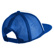 Acorn Faux Leather Patched Flat Bill Trucker Snapback Cap - White Royal OSFM