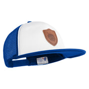 Acorn Faux Leather Patched Flat Bill Trucker Snapback Cap - White Royal OSFM