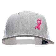 Breast Cancer Awareness Symbol 6 Panel Structured Deluxe Trucker Cap - Heather-Grey-White OSFM