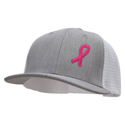 Breast Cancer Awareness Symbol 6 Panel Structured Deluxe Trucker Cap - Heather-Grey-White OSFM