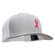 Breast Cancer Awareness Symbol 6 Panel Structured Deluxe Trucker Cap - Heather-Grey-White OSFM