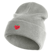 Small Strawberry Applique Iron on Patched 12 Inch Long Knitted Beanie - Heather Grey OSFM