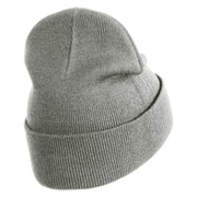 Small Strawberry Applique Iron on Patched 12 Inch Long Knitted Beanie - Heather Grey OSFM