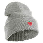 Small Strawberry Applique Iron on Patched 12 Inch Long Knitted Beanie - Heather Grey OSFM