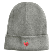 Small Strawberry Applique Iron on Patched 12 Inch Long Knitted Beanie - Heather Grey OSFM