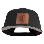 Old English C Faux Leather Patched Cotton Flat Bill Pro Cap - Black OSFM