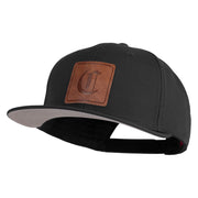 Old English C Faux Leather Patched Cotton Flat Bill Pro Cap - Black OSFM