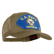 U.S. Navy Veteran Emblem Blue Patched Solid Cotton Twill Mesh Prostyle Cap - Khaki OSFM