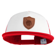 Acorn Faux Leather Patched Flat Bill Trucker Snapback Cap - White Red OSFM