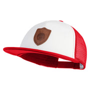 Acorn Faux Leather Patched Flat Bill Trucker Snapback Cap - White Red OSFM