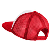 Acorn Faux Leather Patched Flat Bill Trucker Snapback Cap - White Red OSFM
