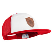 Acorn Faux Leather Patched Flat Bill Trucker Snapback Cap - White Red OSFM