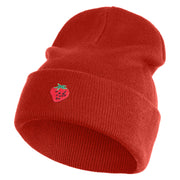 Small Strawberry Applique Iron on Patched 12 Inch Long Knitted Beanie - Rust OSFM