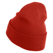 Small Strawberry Applique Iron on Patched 12 Inch Long Knitted Beanie - Rust OSFM