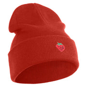 Small Strawberry Applique Iron on Patched 12 Inch Long Knitted Beanie - Rust OSFM