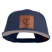 Old English C Faux Leather Patched Cotton Flat Bill Pro Cap - Navy OSFM