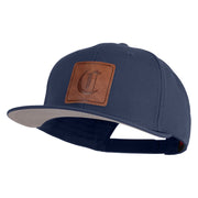 Old English C Faux Leather Patched Cotton Flat Bill Pro Cap - Navy OSFM