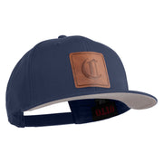 Old English C Faux Leather Patched Cotton Flat Bill Pro Cap - Navy OSFM