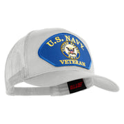 U.S. Navy Veteran Emblem Blue Patched Solid Cotton Twill Mesh Prostyle Cap - White OSFM