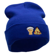 Beer And Pizza Embroidered 12 Inch Long Knitted Beanie - Royal OSFM