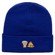 Beer And Pizza Embroidered 12 Inch Long Knitted Beanie - Royal OSFM