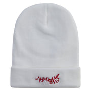 Christmas Heartbeat Embroidered 12 Inch Long Knitted Beanie - White OSFM