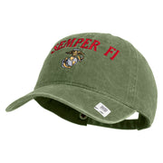 US Marine Semper Fidelis Design Embroidered Washed Solid Pigment Dyed Cotton Twill Brass Buckle Cap - Olive OSFM