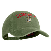 US Marine Semper Fidelis Design Embroidered Washed Solid Pigment Dyed Cotton Twill Brass Buckle Cap - Olive OSFM