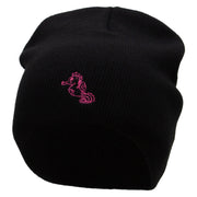 Sea Horse Embroidered 8 Inch Short Beanie - Black OSFM