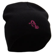 Sea Horse Embroidered 8 Inch Short Beanie - Black OSFM