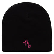 Sea Horse Embroidered 8 Inch Short Beanie - Black OSFM