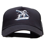 Astronaut Rides Five Panels Pro Style Trucker Mesh Cap - Black OSFM