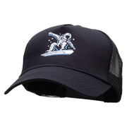 Astronaut Rides Five Panels Pro Style Trucker Mesh Cap - Black OSFM