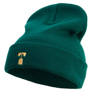 Artistic Letter T Embroidered 12 Inch Long Knitted Beanie - Dk-Green OSFM