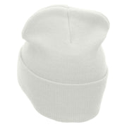 Beer And Pizza Embroidered 12 Inch Long Knitted Beanie - White OSFM