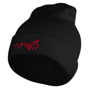 Christmas Heartbeat Embroidered 12 Inch Long Knitted Beanie - Black OSFM