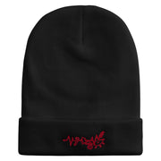 Christmas Heartbeat Embroidered 12 Inch Long Knitted Beanie - Black OSFM